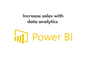 Graphic highlighting the use of Power BI for enhancing sales through data analytics, featuring charts and data points