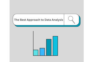 Illustration of data analysis with a bar graph and a search bar displaying the text 'The Best Approach to Data Analysis'