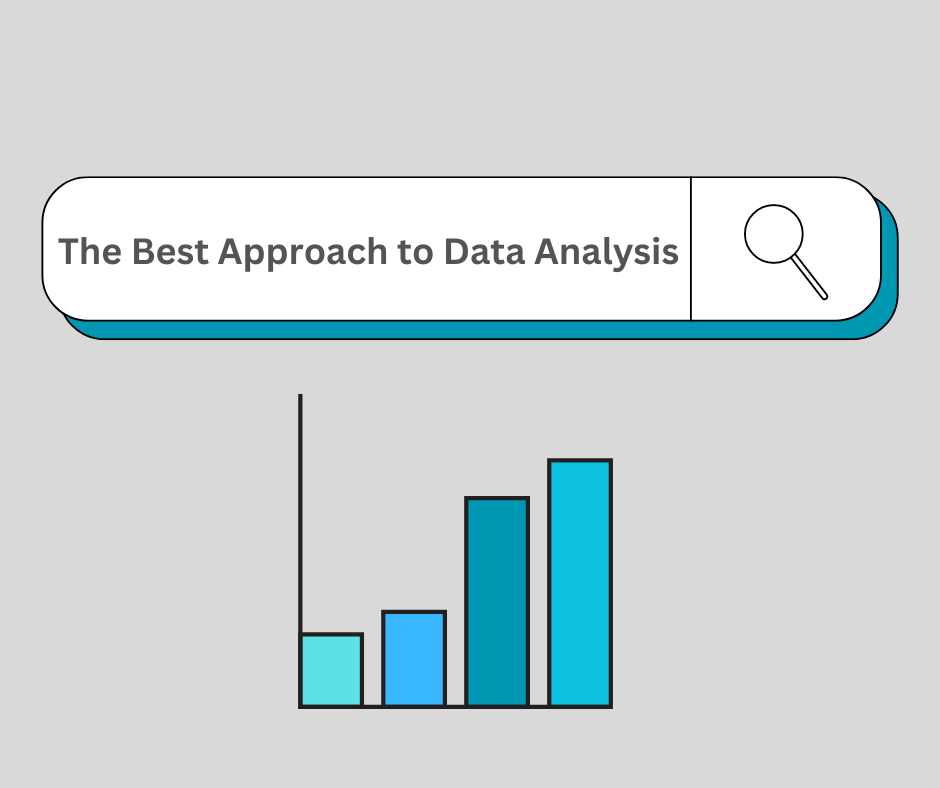 Illustration of data analysis with a bar graph and a search bar displaying the text 'The Best Approach to Data Analysis'