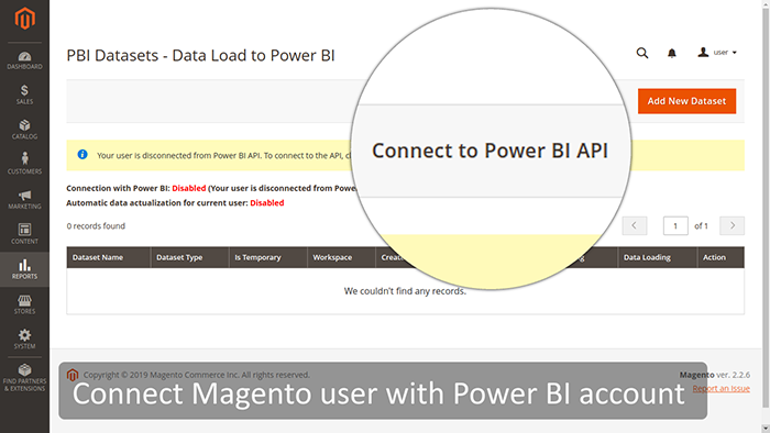 Connect Magento user with Power BI account