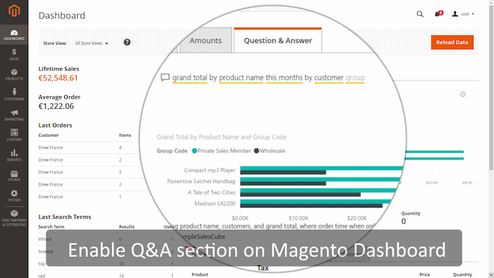 Magento Power BI by Insights Ready q&a section 