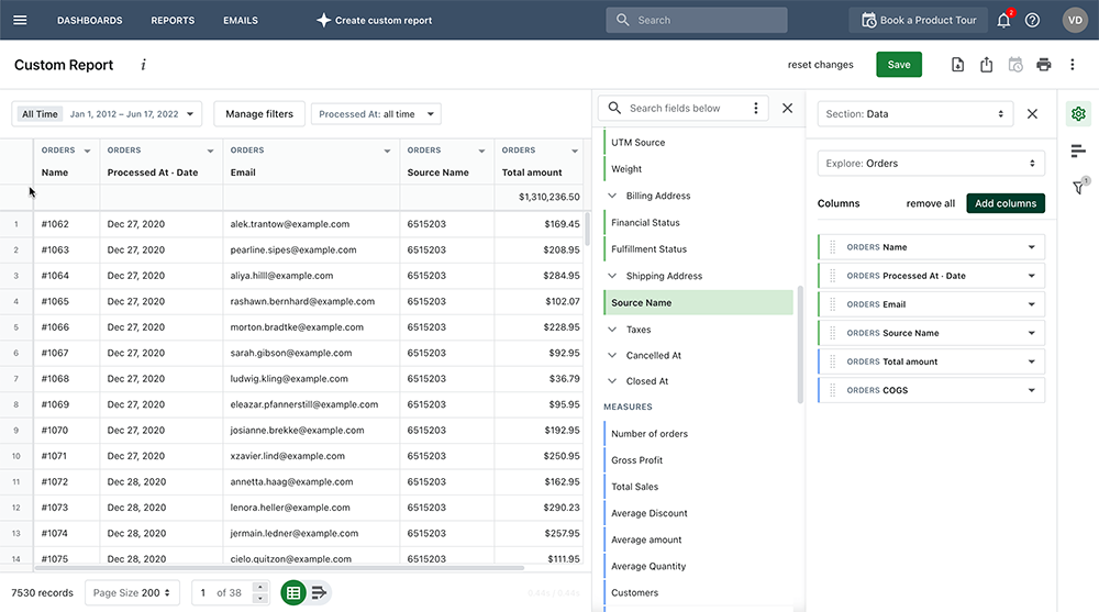 Custom Report Interface in Business Analytics Software