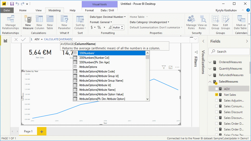 Power BI Desktop Analysis Interface