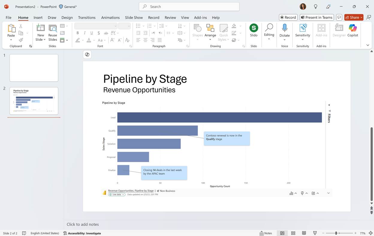Annotations in PowerPoint Presentations (Preview) for Better Storytelling.Picture from powerbi.microsoft.com