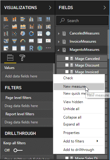 "New measure" button for creating calculated measures inside Power BI
Desktop