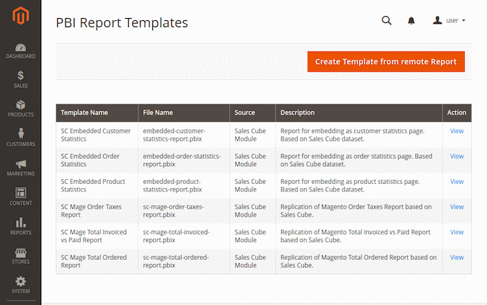 List of report templates inside Magento
Platform