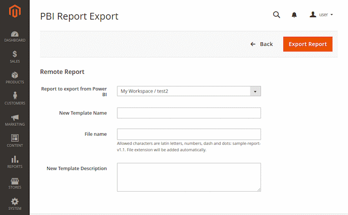 Exporting report template
form