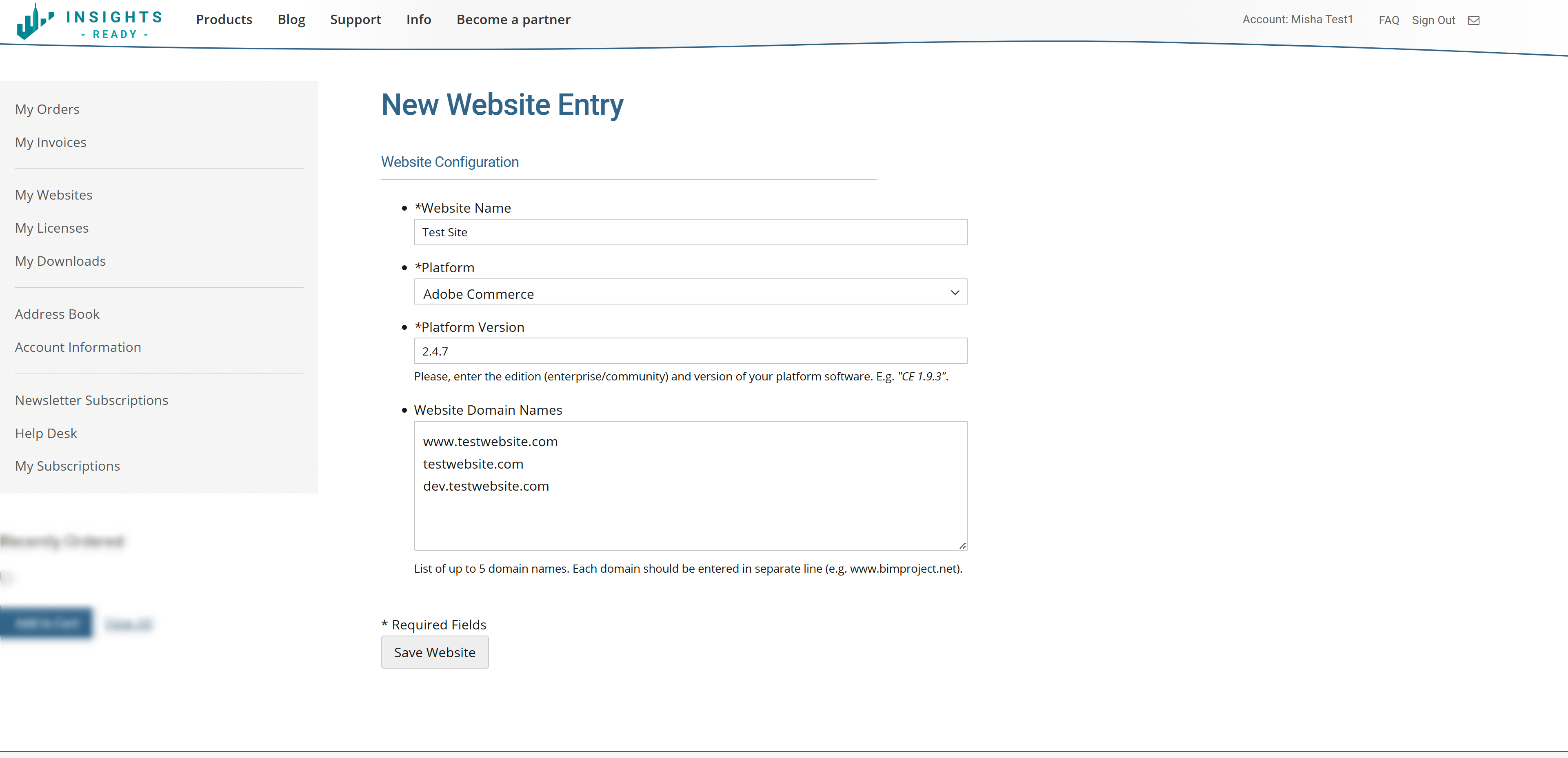 Insights Ready Account - New client website creation
form