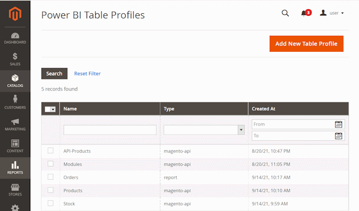 Table Profiles list