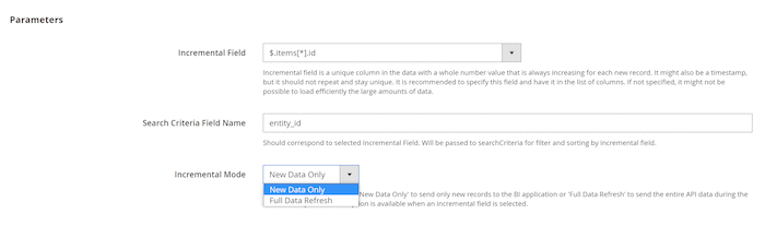 Filling the Search Criteria field name, selecting the Incremental
Mode