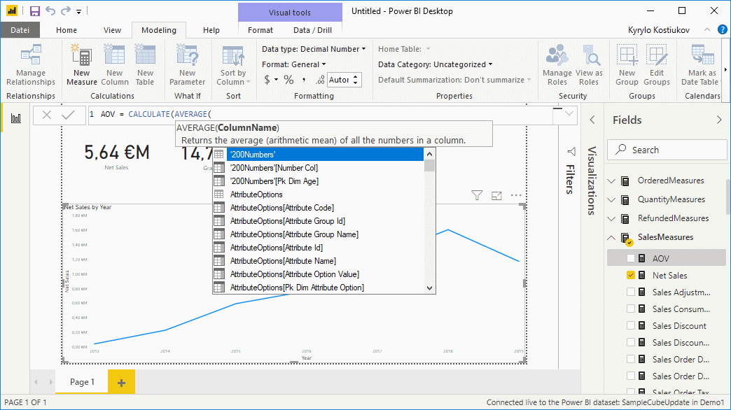Creation of custom calculated measure for Magento reports in Power BI